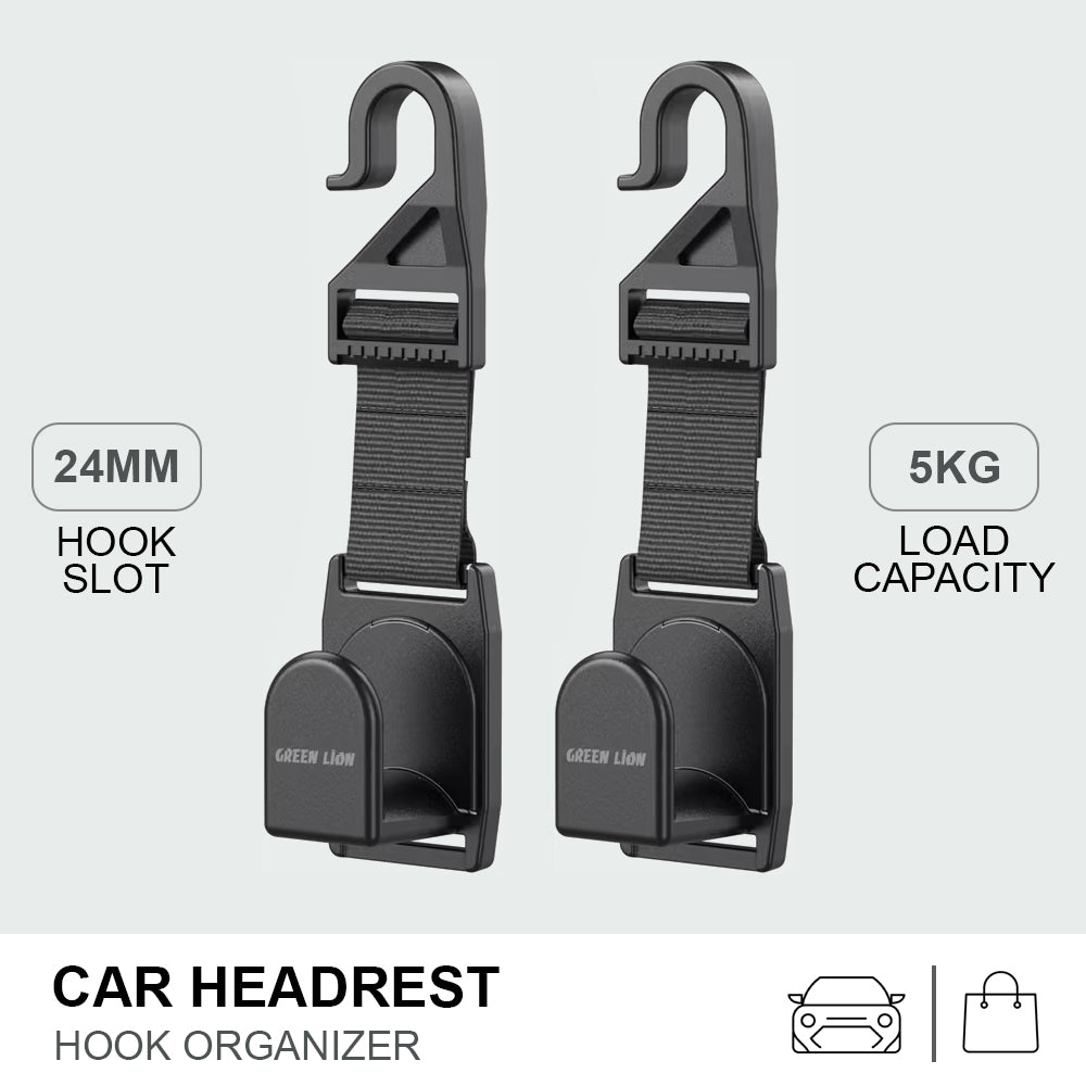 Green Lion Car Headrest Belt Hook Organizer - 5KG Capacity (2 Pieces)