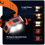 Porodo Wave Sensor Rechargeable LED Headlamp, Adjustable Angle & 5 Lighting Modes