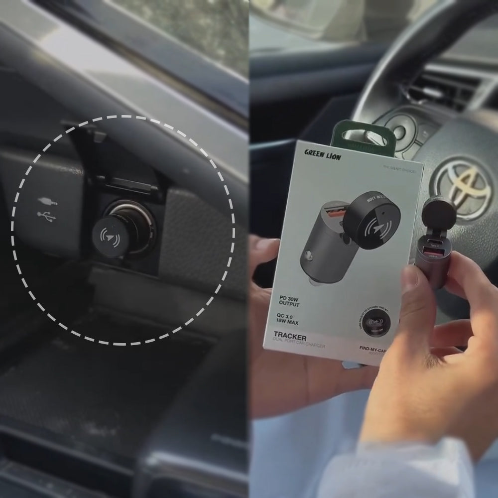 Green Lion Dual-Port Fast Car Charger with Integrated Global Car Tracking System