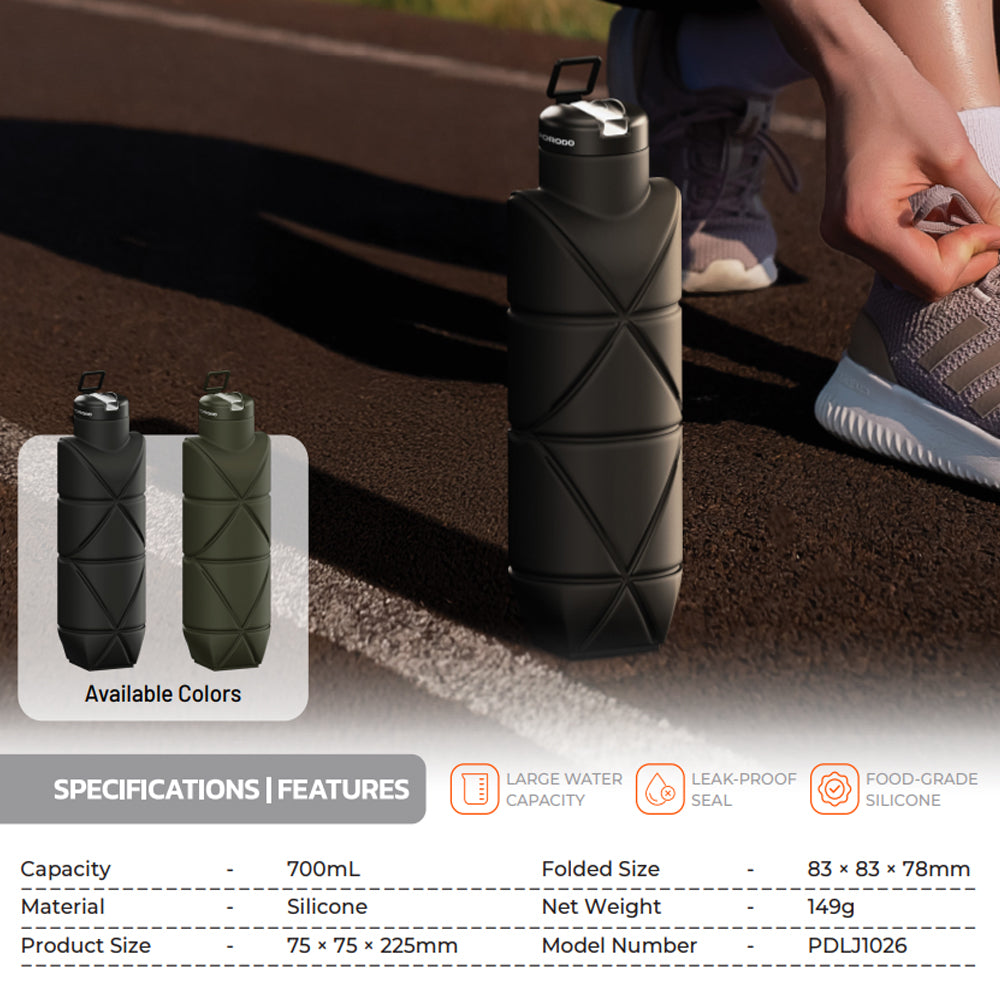 Porodo Lifestyle Fold-Flat Leakproof 700ml Silicone Bottle with Straw