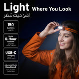 Porodo Wave Sensor Rechargeable LED Headlamp, Adjustable Angle & 5 Lighting Modes