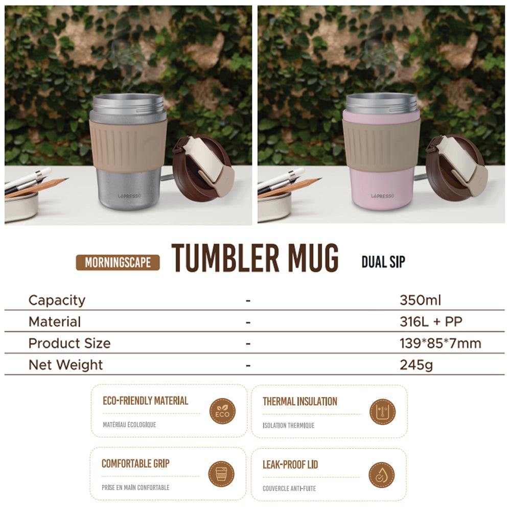 Lepresso Morningscape Tumbler Mug with Dual Sip & Leak Proof Lid