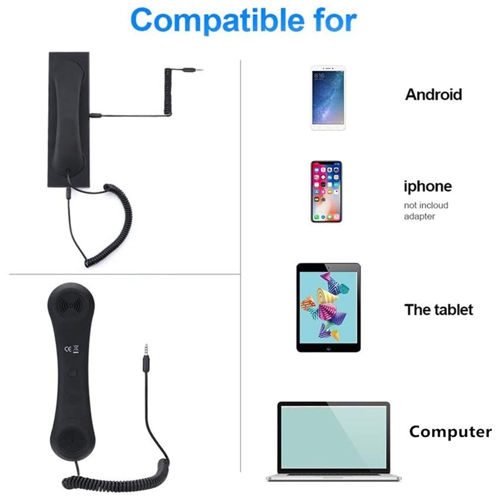 Porodo Classic Retro Phone Handset with Receiver - Type C Connecter