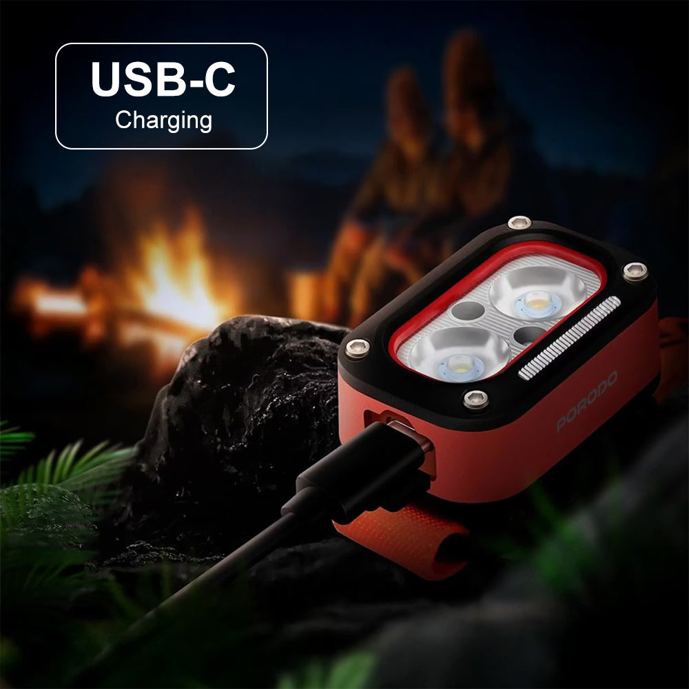 Porodo Wave Sensor Rechargeable LED Headlamp, Adjustable Angle & 5 Lighting Modes