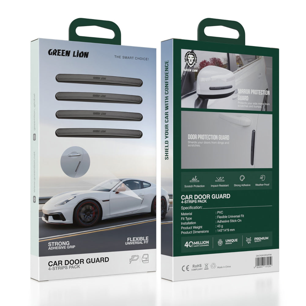 Green Lion 4-Strips Car Door & Mirror Guard – Waterproof, Adhesive, Universal Fit