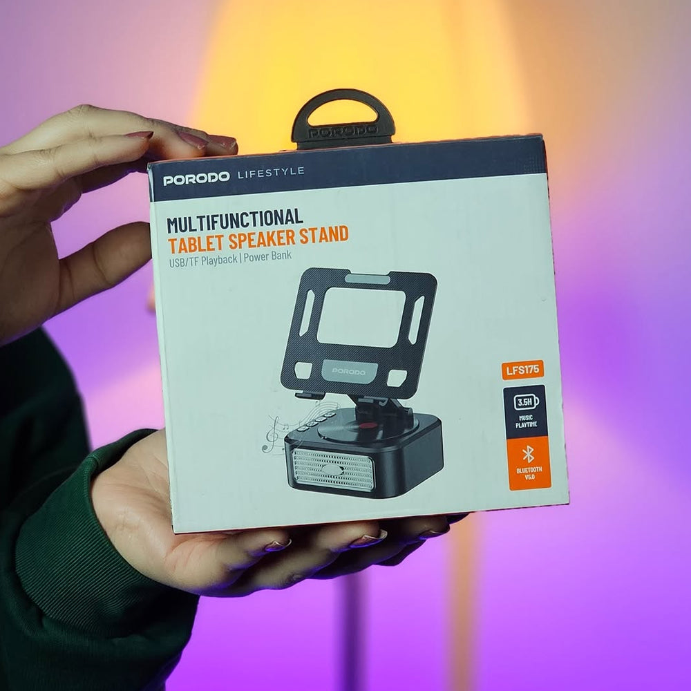 Porodo Lifestyle Multifunctional Tablet Stand with Speaker & Power Bank