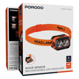 Porodo Wave Sensor Rechargeable LED Headlamp, Adjustable Angle & 5 Lighting Modes