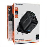 Porodo Nexora 65W 3-Port GAN Wall Charger with LCD Display